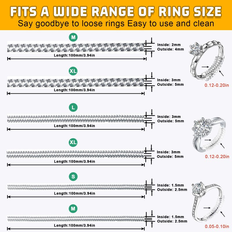 Transparent Silicone Ring Sizers for Loose Rings - 14 Pack Adjustable Fit for Women & Men