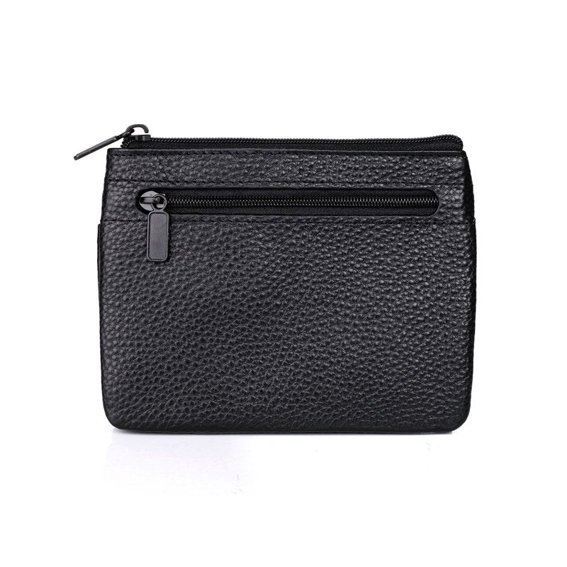 Women's Leather ID Coin Card Case with Zipper & Card Slots - Black, Red