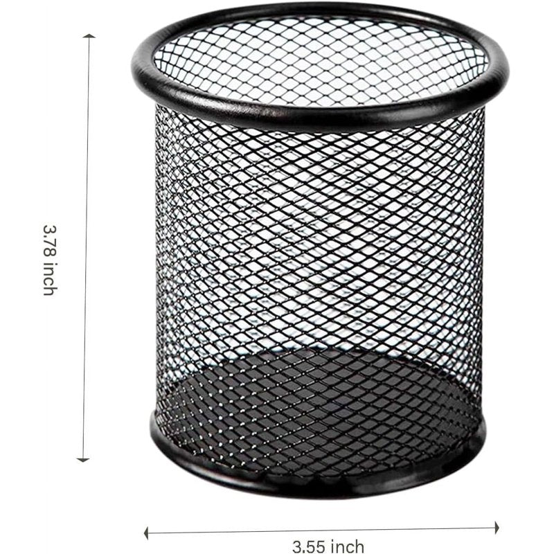 Mesh Metal Pen Holders Set of 4 - Durable Desk Organizer Cups for Office and Home