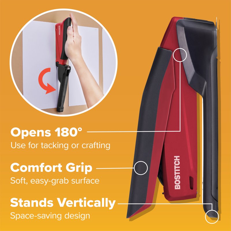 (3 Pack) Desktop Stapler with One-Finger Tech, 20-Sheet Capacity, Red