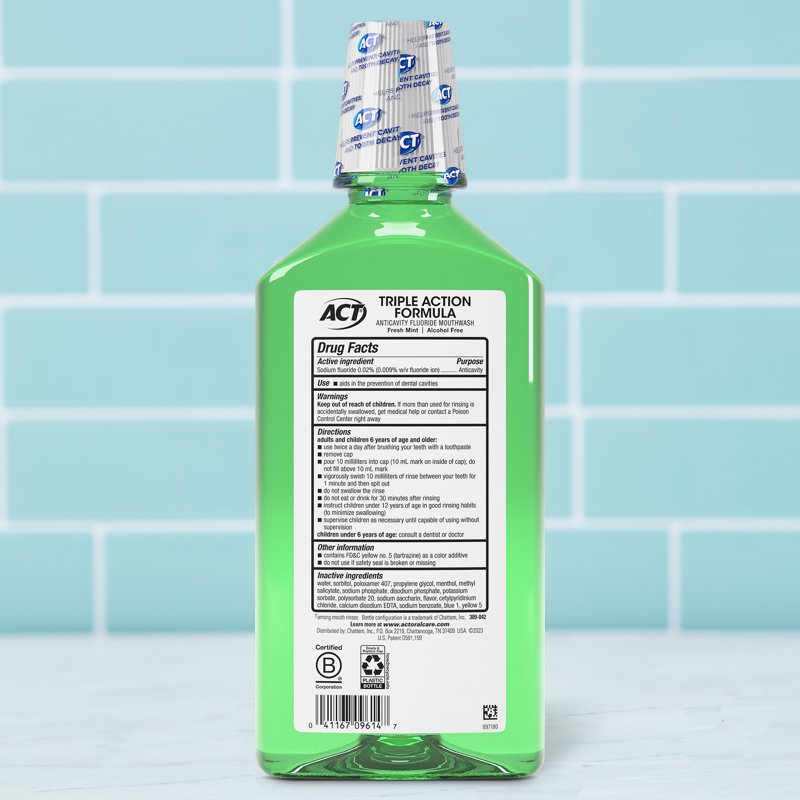 Anticavity Mouthwash with Fluoride and Fresh Mint - 33.8 fl oz, Pack of 3