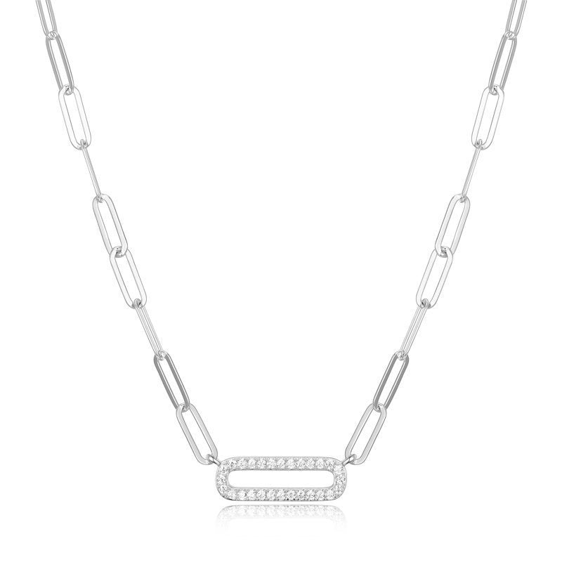 Sterling Silver Cubic Zirconia Paperclip Necklace with Extender - 18 Inch Gift-Ready Jewelry