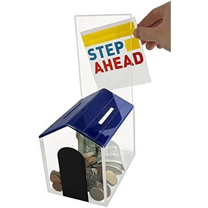 House Shaped Charity Donation Box with Lock & Sign Holder - Black