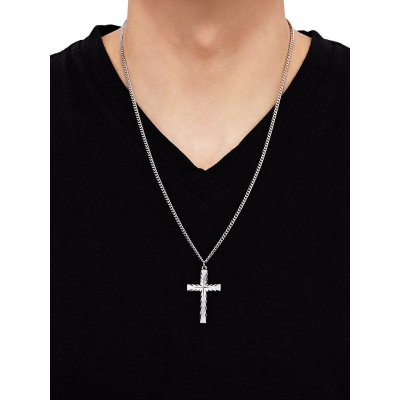 Sterling Silver Cross Necklace 24-Inch Chain Faith Jewelry