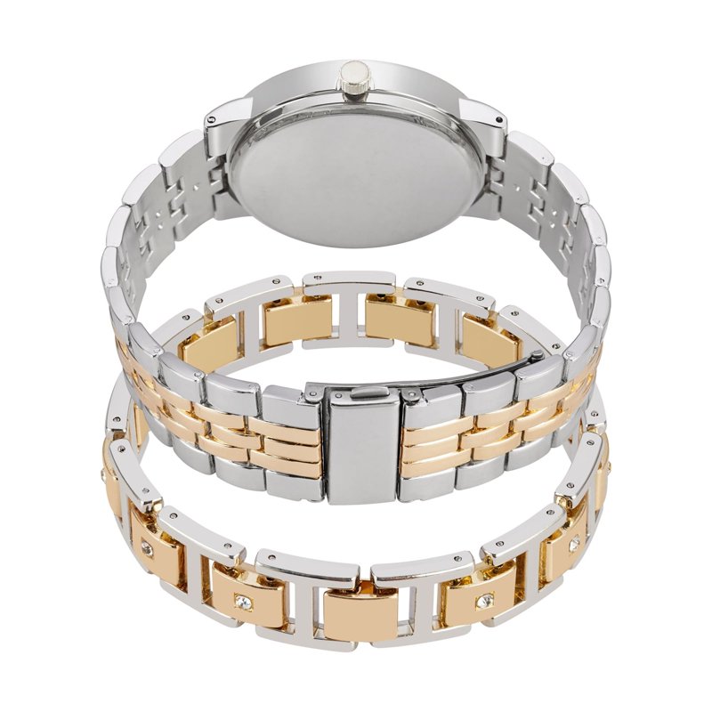 Men's Quartz Analog Watch and Bracelet Set - Black, Gold, Silver