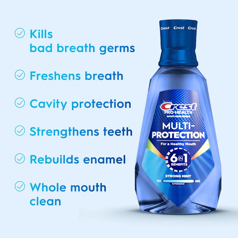 Crest Mouthwash Pro-Health Multi-Protection 6-in-1 Fluoride Anticavity, Strong Mint, 1 L