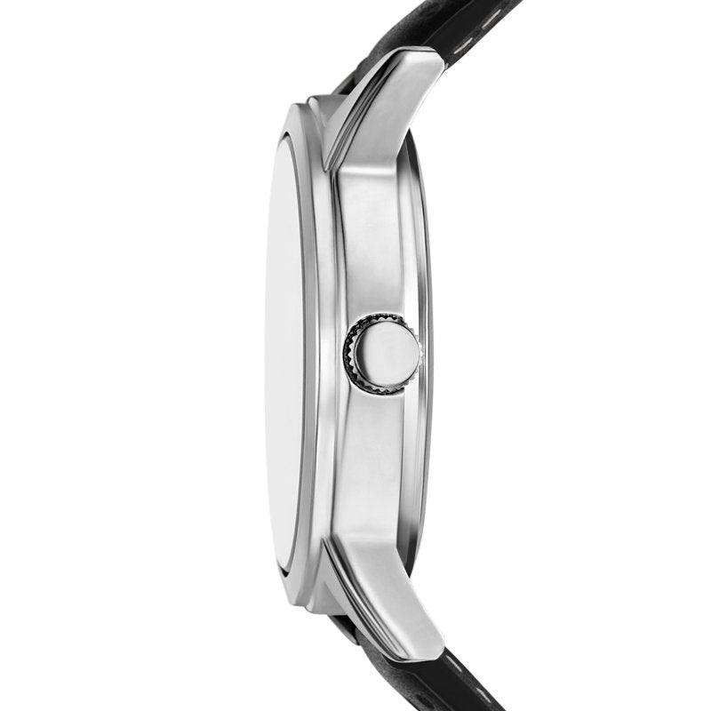Men's Sporty Wristwatch with Black Dial and Perforated Faux Leather Strap - 43mm