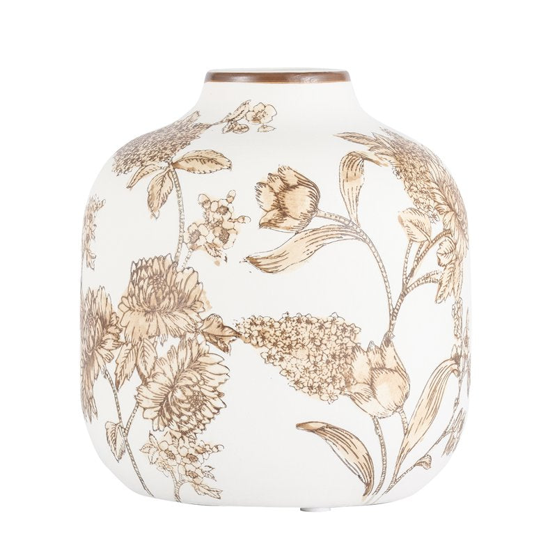White Ceramic Floral Tabletop Vase - Home Decor Accent