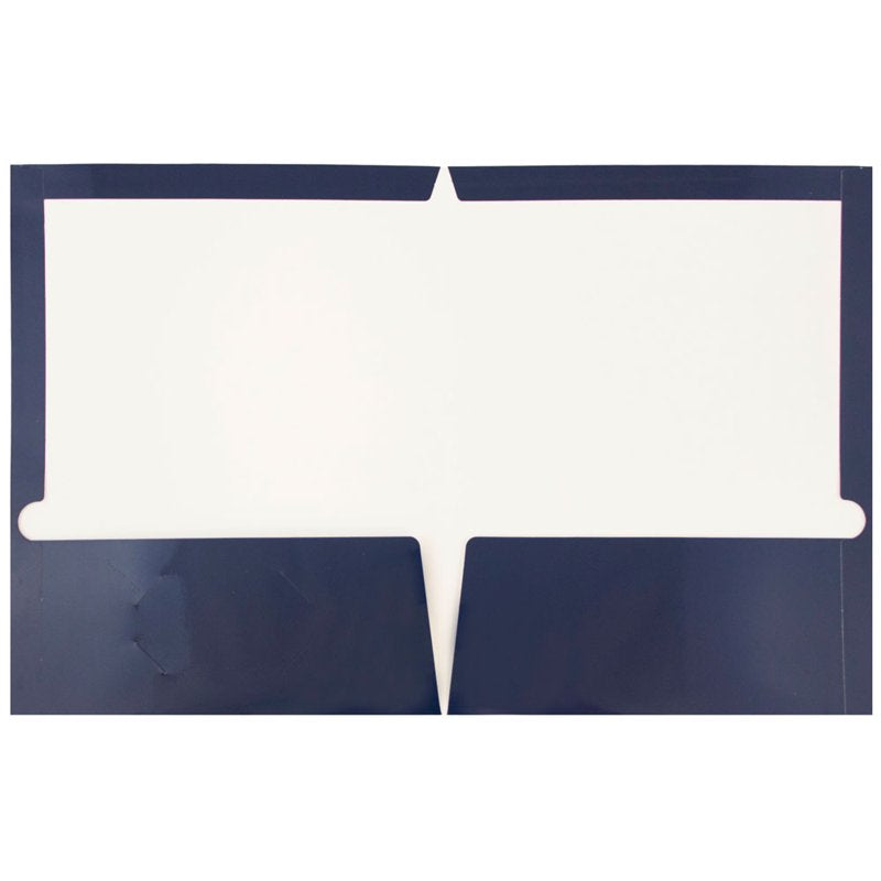 Navy Blue Laminated Two Pocket Folders - Bulk 50 Pack, Office & School Use