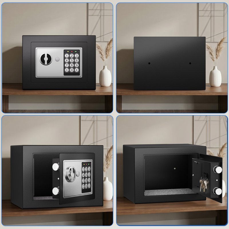 Mini Digital Safe Box with Keypad and Emergency Key, 0.23 Cub for Jewelry Cash & Valuables