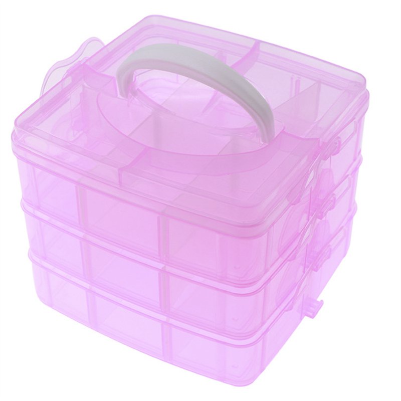 3-Tier Stackable Craft Storage Box with Dividers - Pink Multi-Use Organizer
