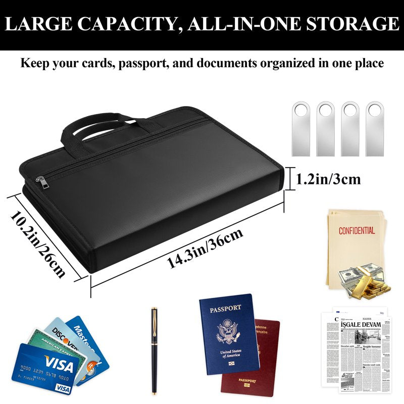 Fireproof Accordion File Organizer with Waterproof Zipper and Labels - 13 Pockets, Portable Document Storage