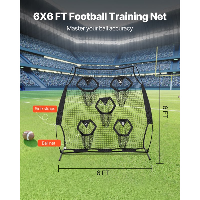 Football Practice Net with Targets and Carry Bag - 6x6 ft Training Aid