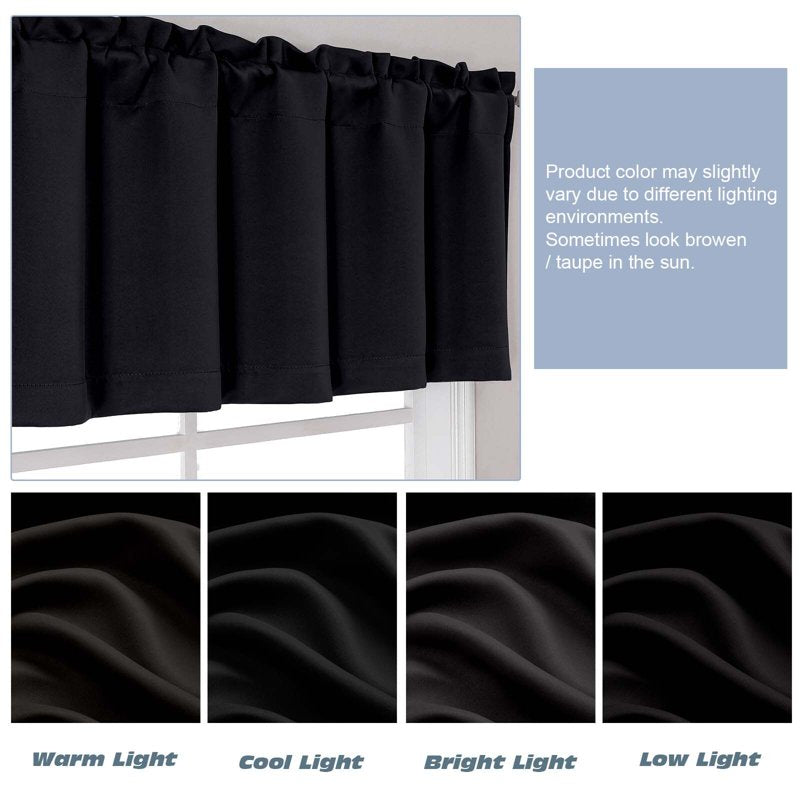 Blackout Window Valance 60 Inch Wide for Kitchen Bedroom Living Room - Black Polyester