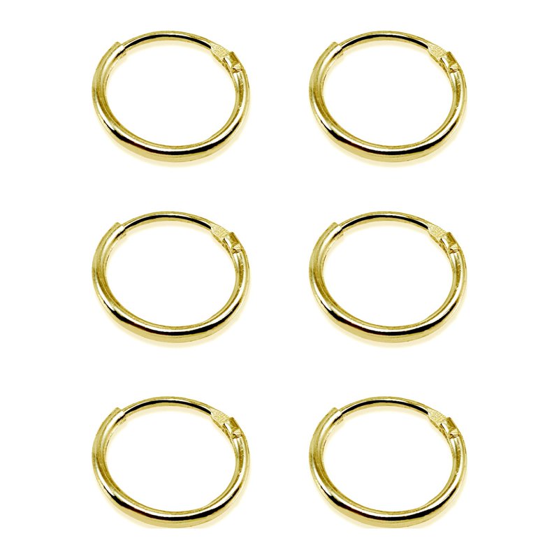 Small 10mm Endless Hoop Earrings Set - Gold Silver Black Rose Gold