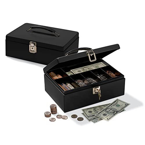Steel Cash Box with Locking Hatch and Handle - Office Storage Safe