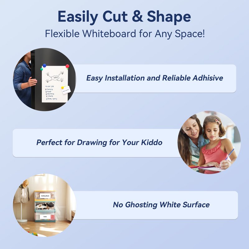 Whiteboard Sticker Wall Covering 17.3x96 Inches Peel and Stick Dry Erase Wallpaper