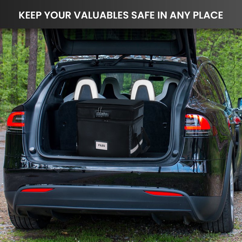 Fireproof Water-Resistant Document Storage Box with Lock and Multi-Pockets