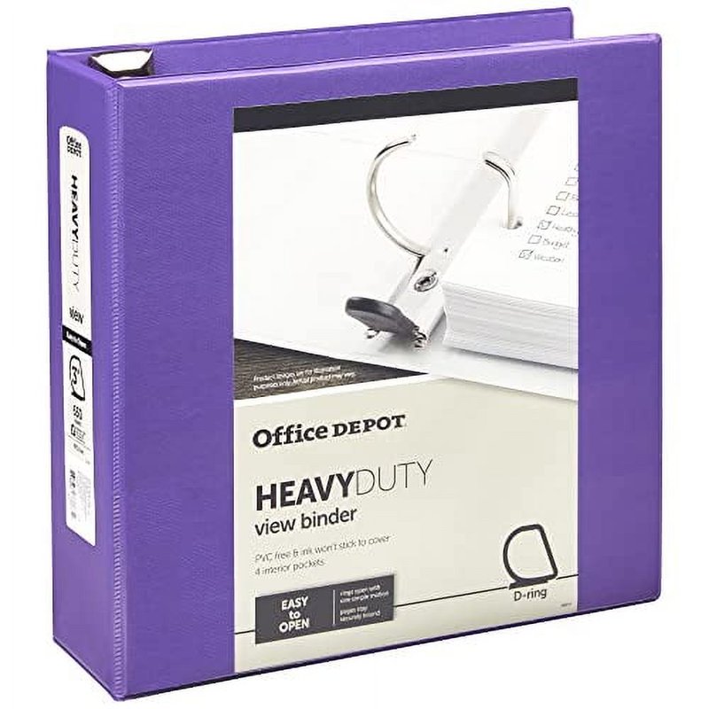 Heavy-Duty D-Ring View Binder - 3 Inch Rings, 650 Sheets, Purple