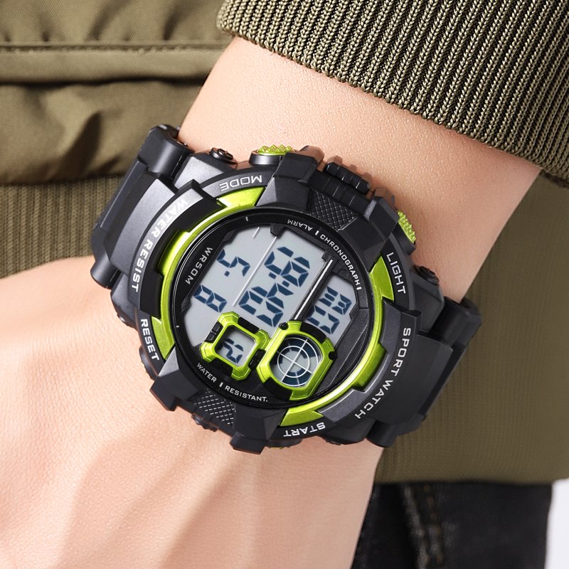 Digital Sport Wristwatch with Water Resistance and Neon Accents