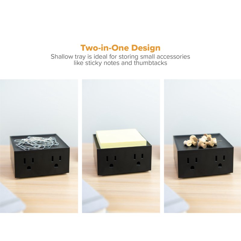 Desktop Power Outlet & Pencil Organizer Kit - 2 Outlets, Storage Tray, Black
