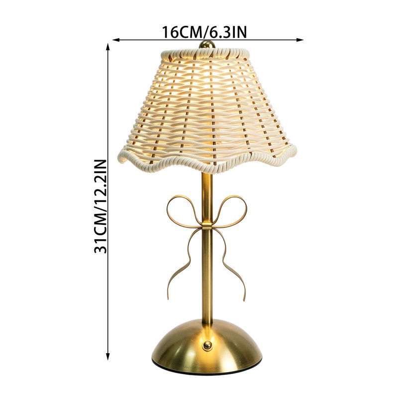 Cordless Rattan LED Table Lamp with Touch Dimming & USB Rechargeable Nightstand Light for Bedroom & Living Room