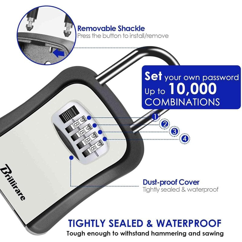 Waterproof 4-Digit Combination Key Lock Box Wall Mount Security Safe Grey