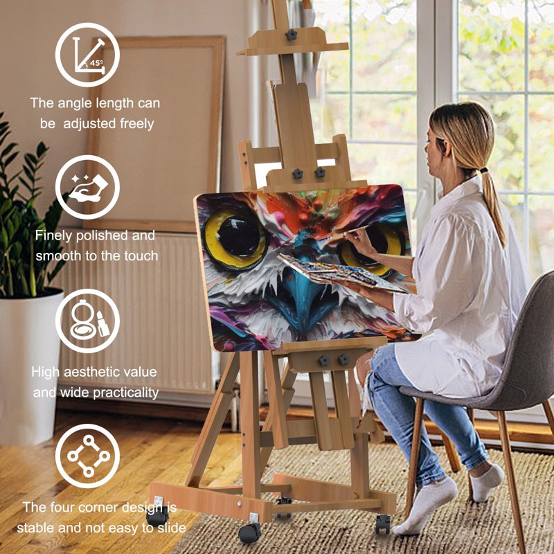 Adjustable Artist Easel for Painting - Wooden H-Frame Stand Fits Canvases Up to 77 Inches