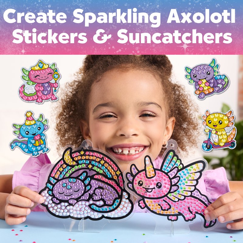 Kids Diamond Painting Craft Kit with Axolotl Suncatchers & Stickers - Creative Arts & Crafts for Ages 6-8+