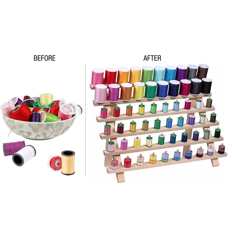 Wood Thread Spool Rack Holds 60 Spools Wall & Table Mount Sewing Organizer