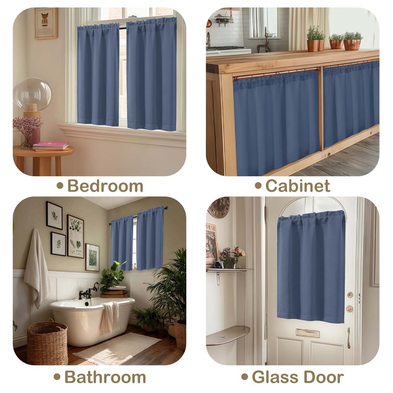 Blackout Tier Curtains 24 Inch Length 2-Piece Window Panel Set for Kitchen Bathroom RV