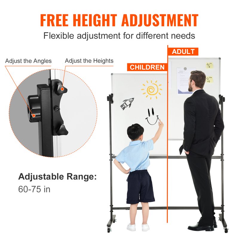 48x32 Inch Double-Sided Magnetic Whiteboard with Mobile Stand