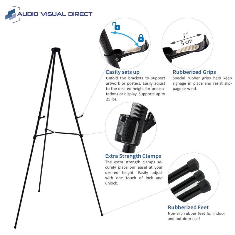 Lightweight Aluminum Telescoping Display Easel - Adjustable Height, Collapsible, Black
