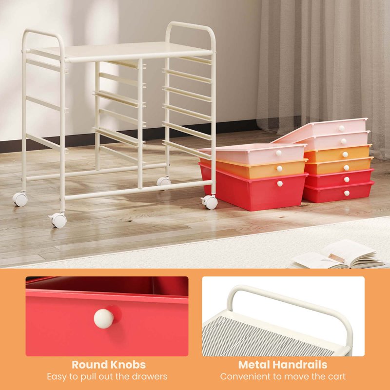 Multi-Use 9-Drawer Rolling Storage Cart with Lockable Casters - Utility & Organization