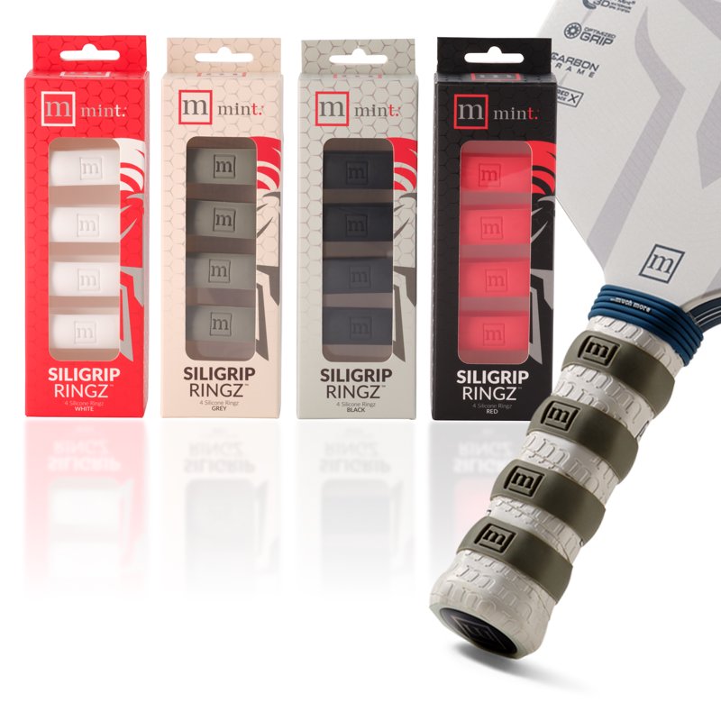 Mint Sport Siligrip Ringz Gray – Non-Slip Silicone Grip Bands for Pickleball & Racket Sports 4 Pack