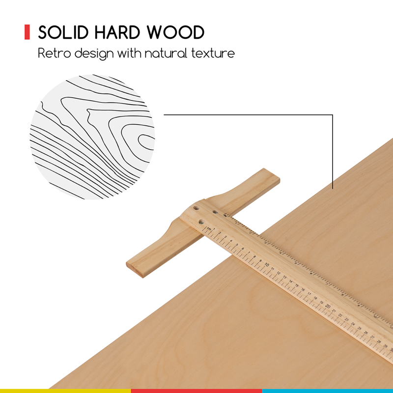 Adjustable Wooden Drafting Table with Tilt Top and Pencil Ledge - Natural Finish