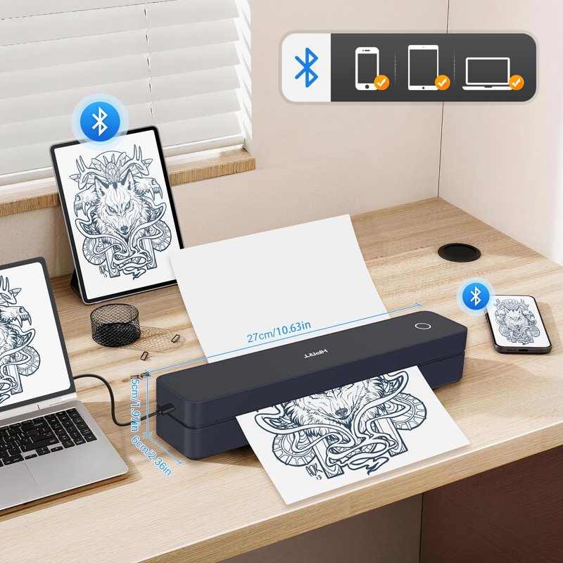 Tattoo Stencil Printer Wireless Thermal Printer with Transfer Paper Kit