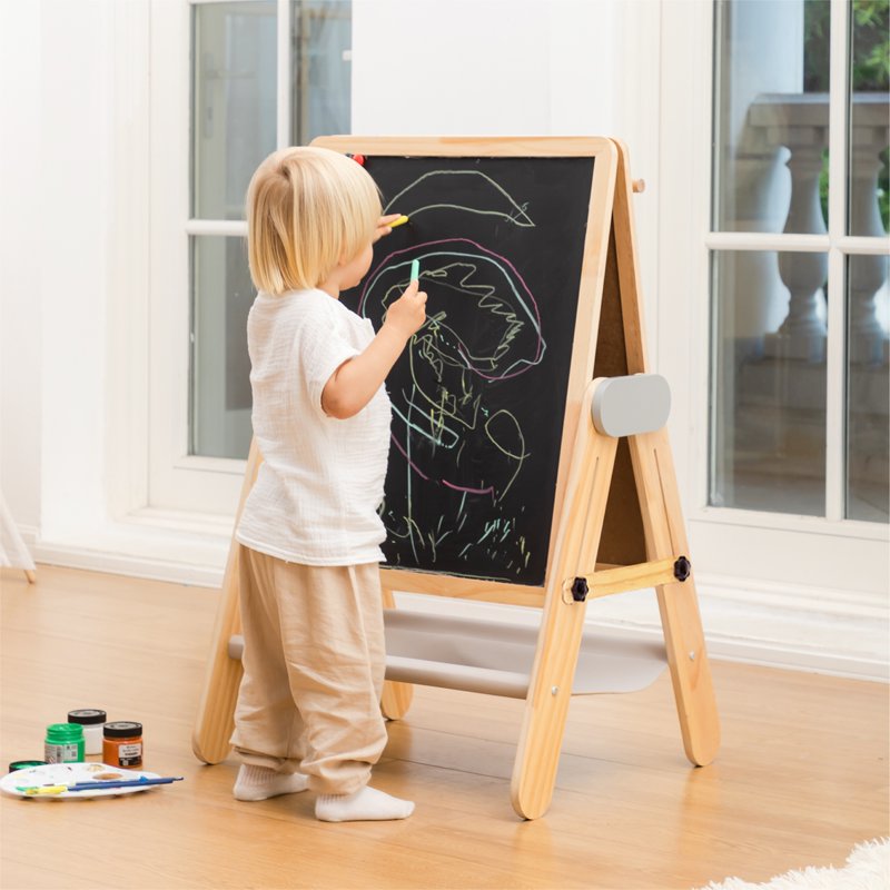 Kids Wooden Art Easel with Magnetic Whiteboard & Storage - Adjustable & Foldable