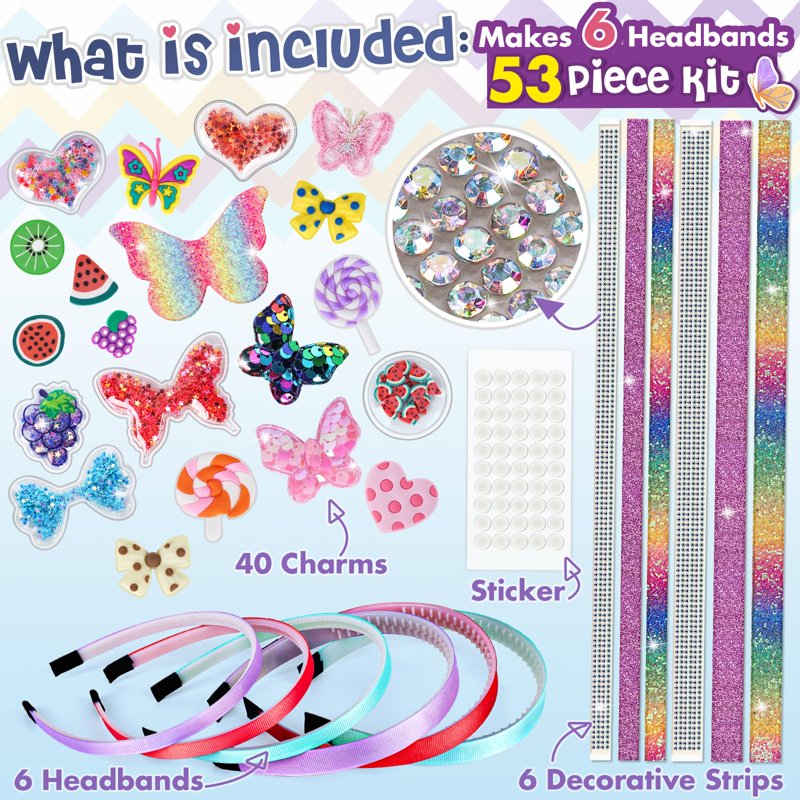 Kids Art and Craft Kit for Girls Ages 6-12 - DIY Hair Accessories Set with Butterfly, Mermaid, Flower, Unicorn Designs