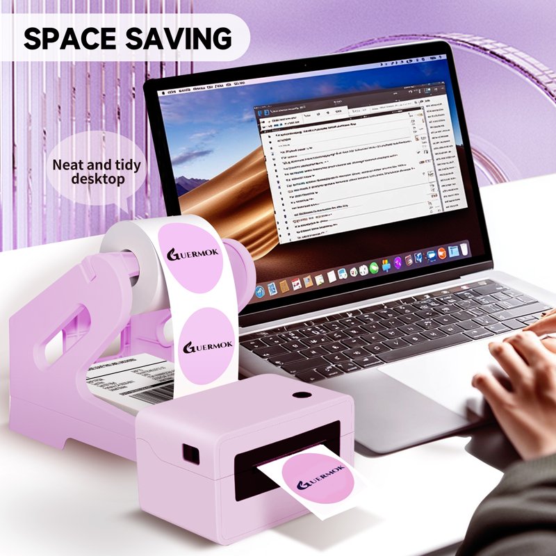 Thermal Shipping Label Holder for Rolls & Fan-Fold Labels - Desktop Organizer for Fragile & Holographic Stickers - Purple