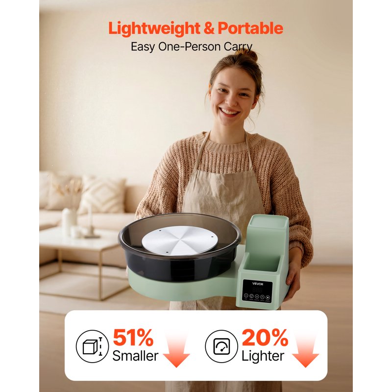 Tabletop Pottery Wheel for Adults 14 & 11 Inch Turntables 450W Adjustable Speed