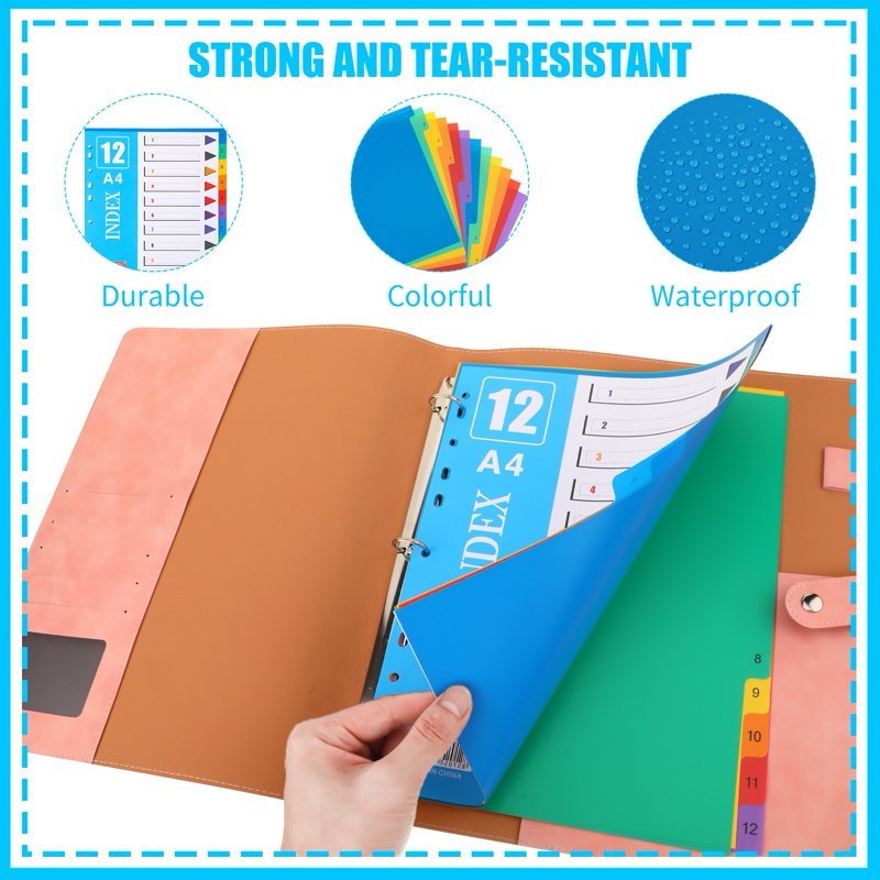 60-Tab Binder Dividers Set with 12 Color-Coded Tabs for 3-Ring Binders, Waterproof Plastic Office & School Supplies