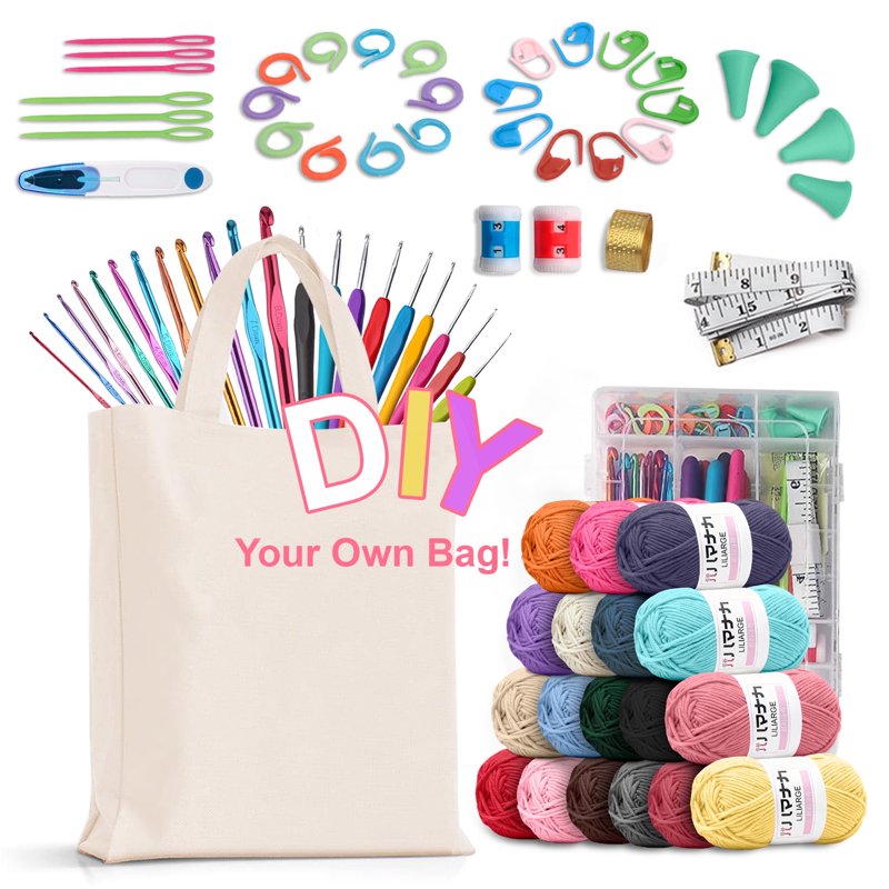 Crochet Kit for Beginners Adults - 76 Pcs Yarn Hooks Accessories Tote