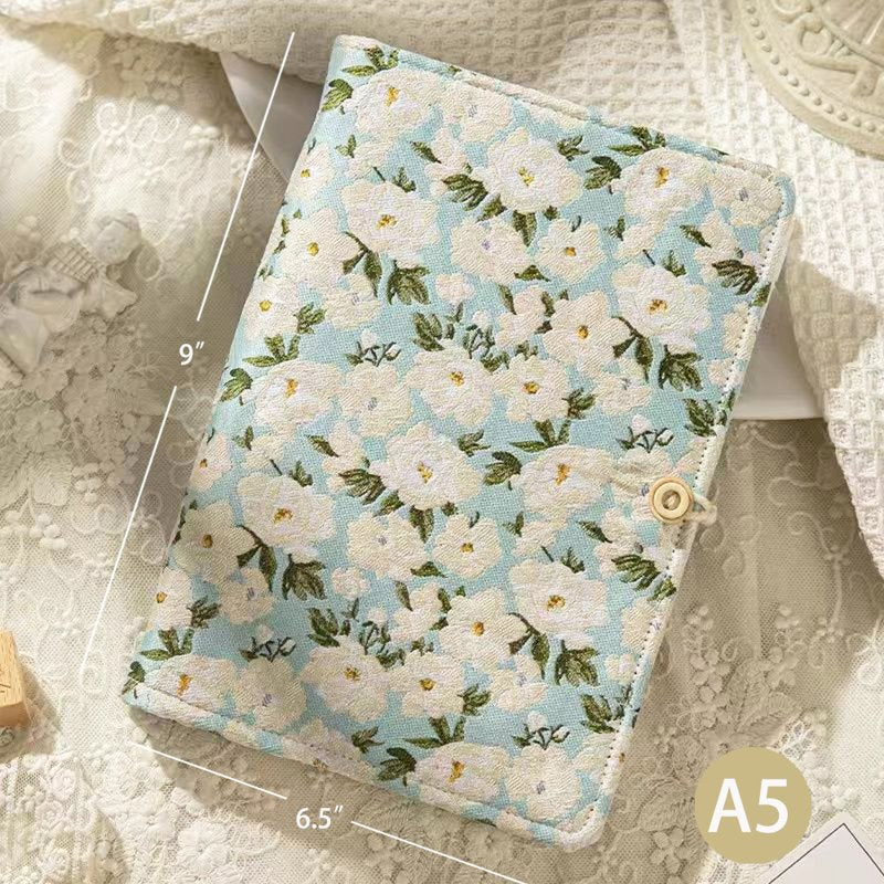 Refillable A5 Flower Embroidered Journal with Pen Loop and Pockets