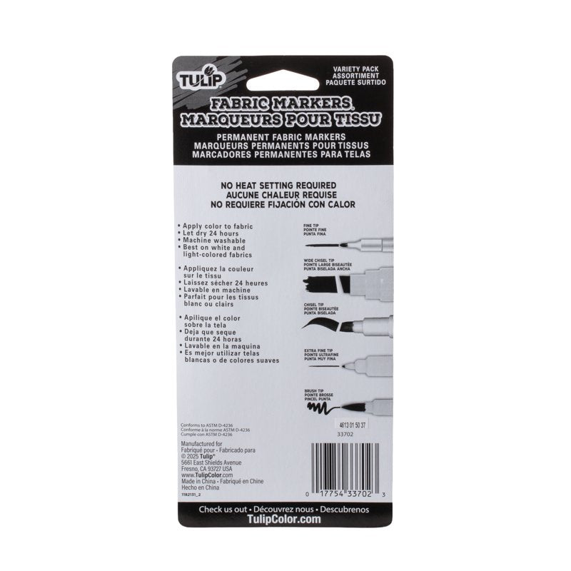 Black Fabric Markers Set - Permanent Textile Paint with Fine, Chisel & Brush Tips
