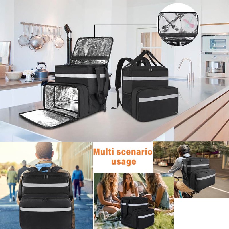 Insulated Food Delivery Backpack Large Leakproof Hot Pizza Bag with Pockets