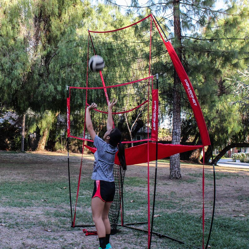 Portable Volleyball Practice Station with Large Net and Carry Bag