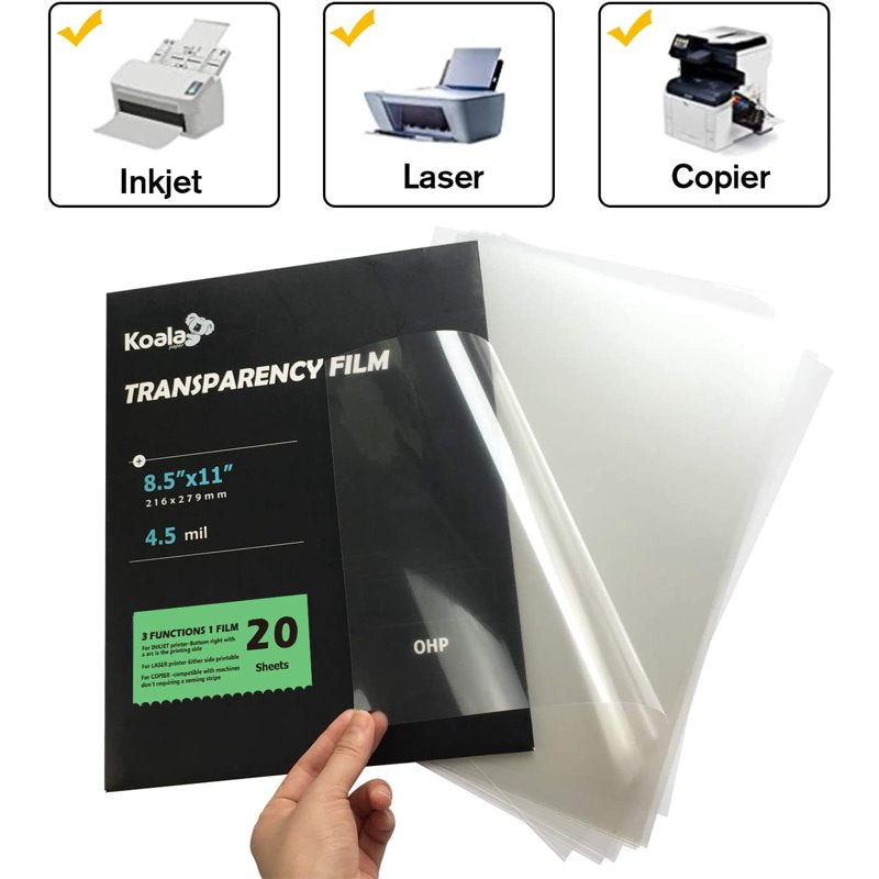 Clear Transparency Film for Inkjet Laser Printer Copier 8.5 x 11 Inch - Multiple Sheets