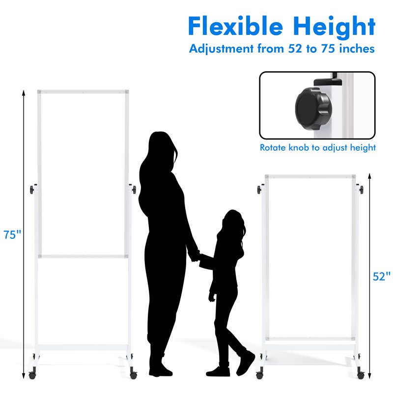 Tacwily Height Adjustable Double-Sided Rolling Whiteboard 48x24 inch,