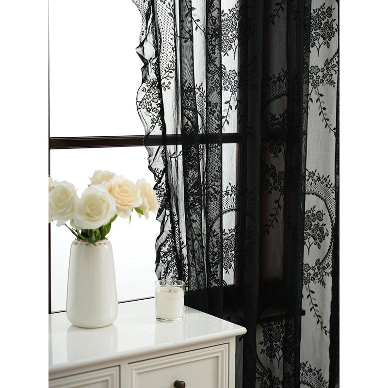 Boho Lace Sheer Curtains Set - Light Filtering Window Drapes for Bedroom & Living Room